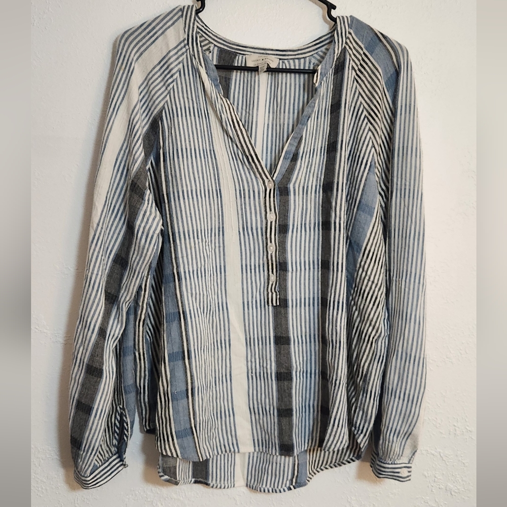 Lucky Brand Striped Gauze Pullover Blouse